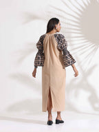 trueBrowns Beige Cotton Print Long Dress - Distacart