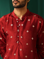 trueBrowns Men's Maroon Diamond Viscose Silk Long Kurta