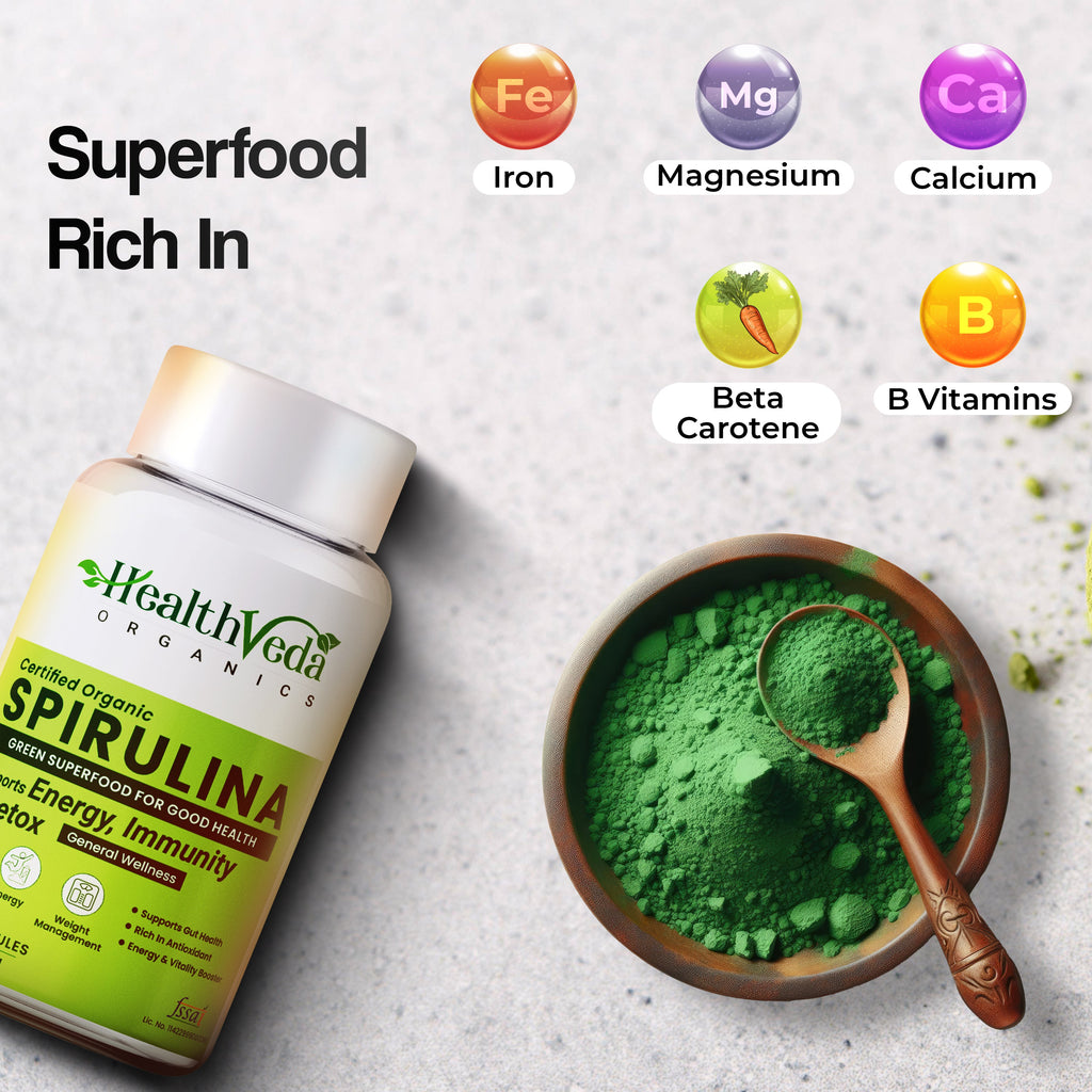 Health Veda Organics Spirulina Capsules - Distacart