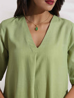 trueBrowns Green Slub Kurta Set - Distacart
