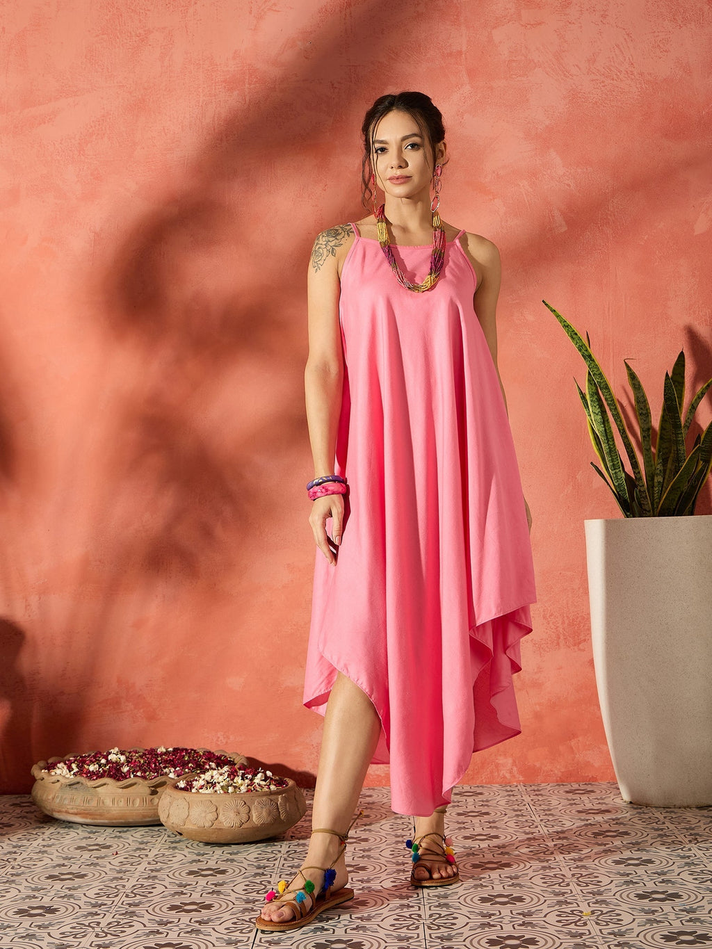 InWeave Purple Floral Peach Asymmetrical Dress - Distacart