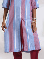 trueBrowns Blue Cotton Stripe Straight Kurta Set - Distacart