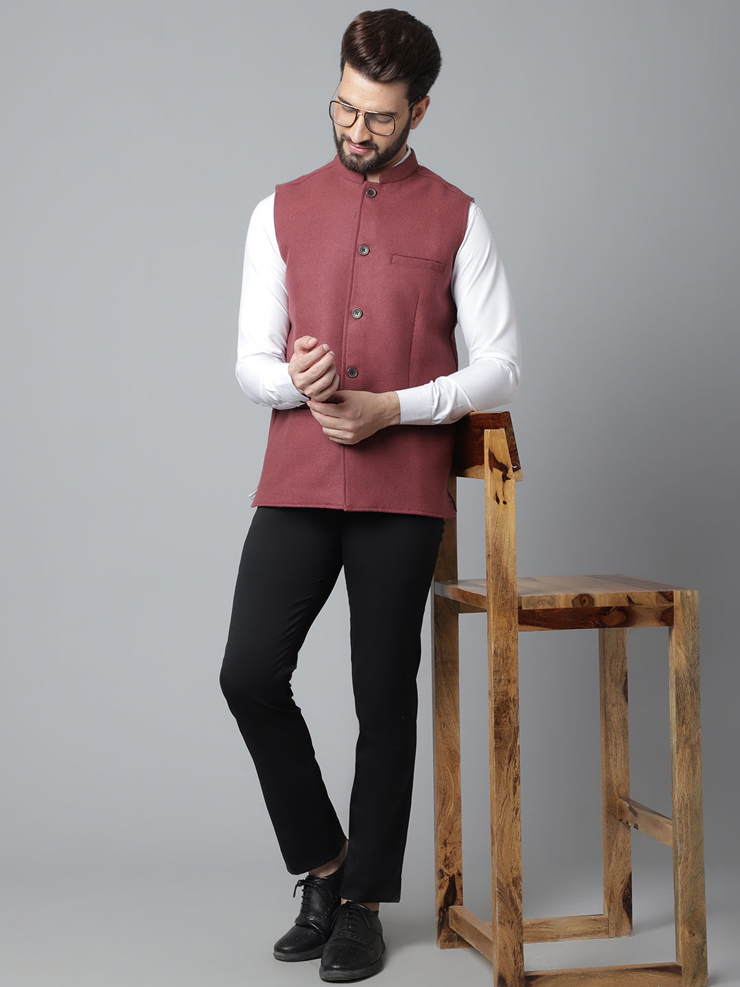 Even Apparels Men's Brown Pure Wool Nehru Jacket
