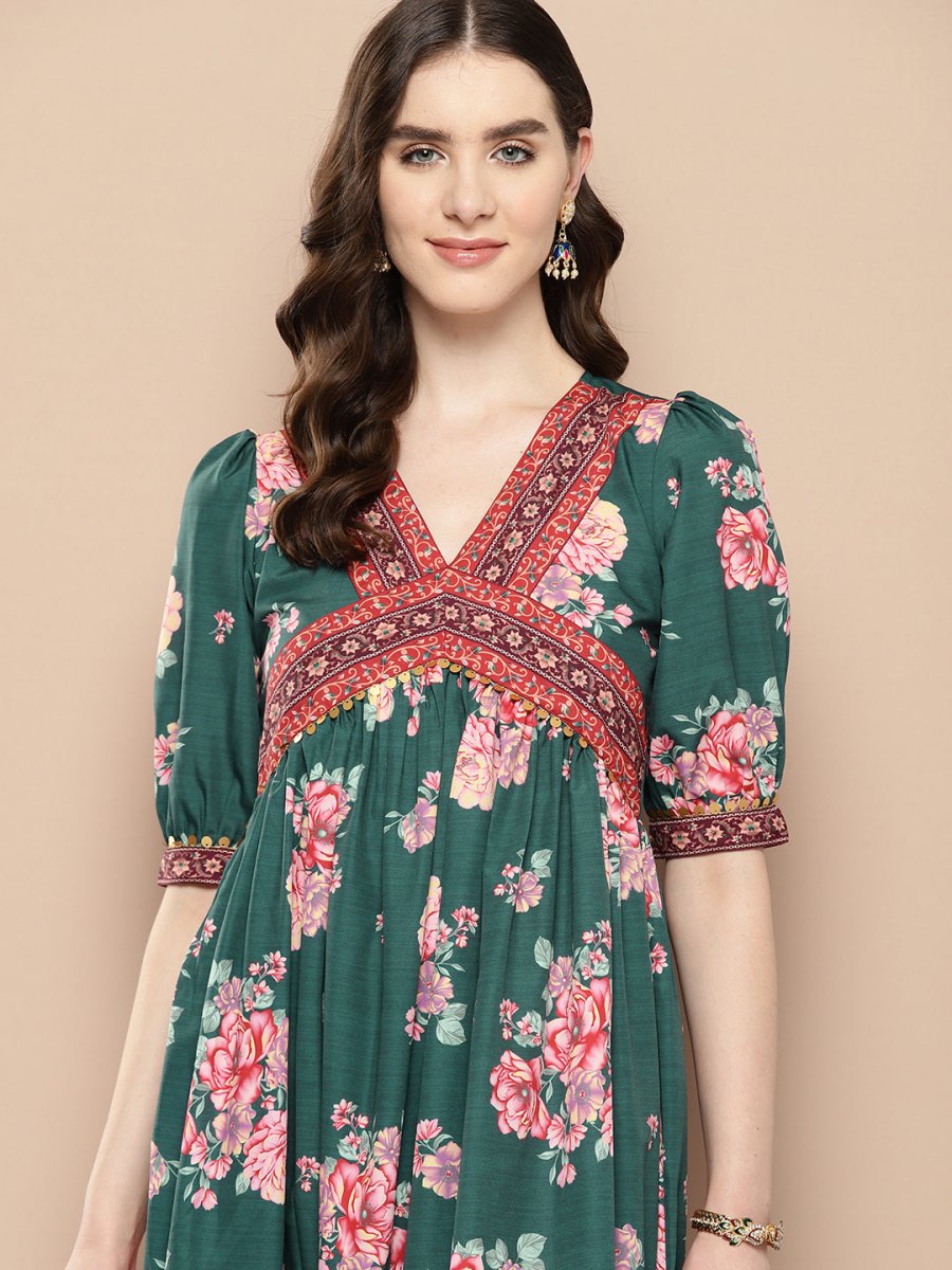 Ahalyaa Women Floral Printed Empire Ethnic Dress