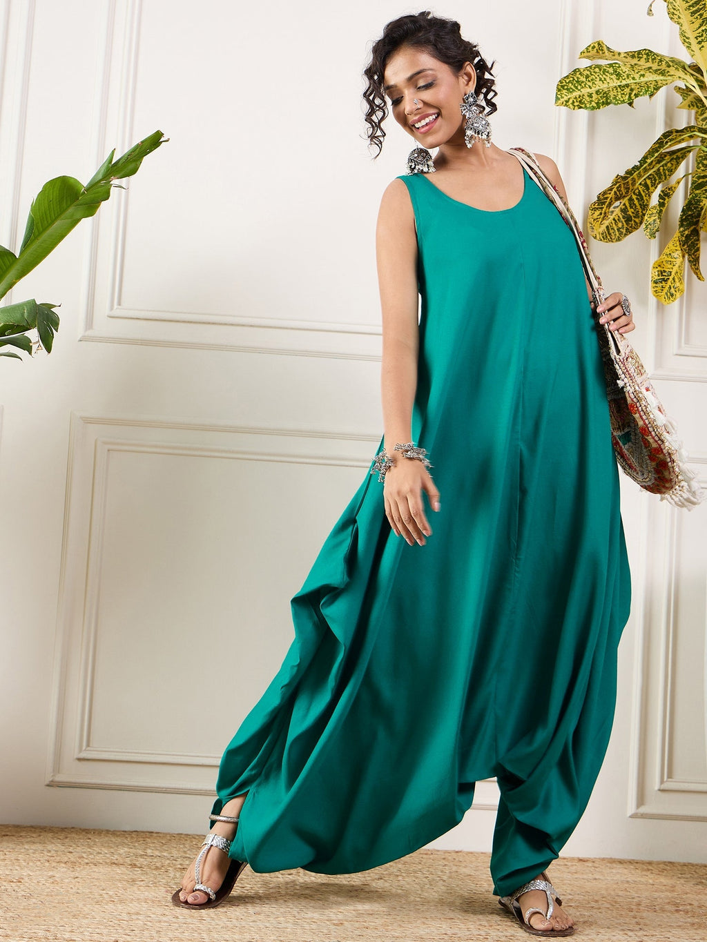 InWeave Teal Round Sleeveless Jumpsuit