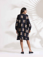 trueBrowns Black Cotton Print Short Dress - Distacart