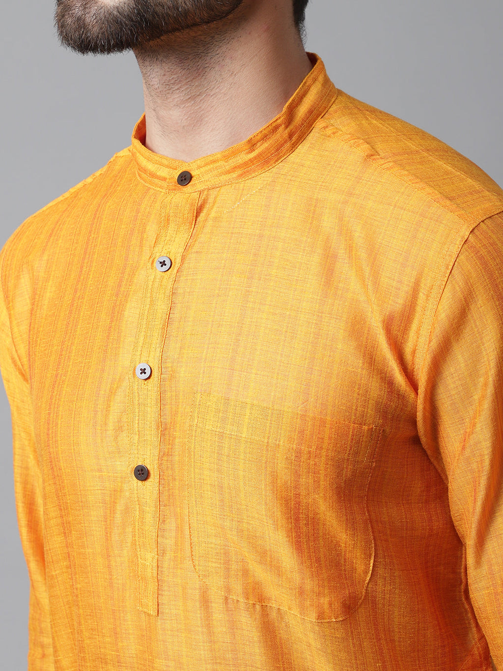Even Apparels Yellow Check Kurta With Band Collar - Distacart