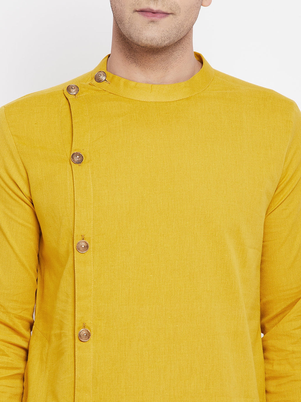 Even Apparels Yellow Pure Cotton Kurta With Band Collar - Distacart