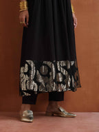 trueBrowns Black Metallic Flared Anarkali Kurta Set - Distacart