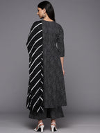 KSUT (House of Varanga) Black And White Cotton Printed Anarkali Kurta Paired With Palazzo And Chiffon Dupatta - Distacart