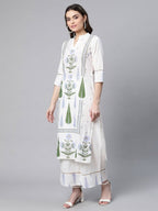 Ahalyaa Women Off White Colour Pure Cotton Printed Kurta Palazzo Set With Dupatta - Distacart