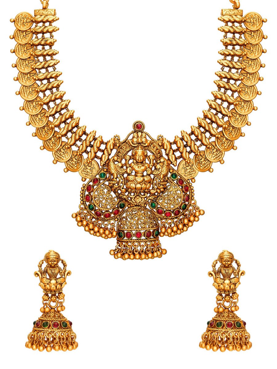 Aadita Gold-Toned Stone-Studded Temple Jewelry Set - Distacart