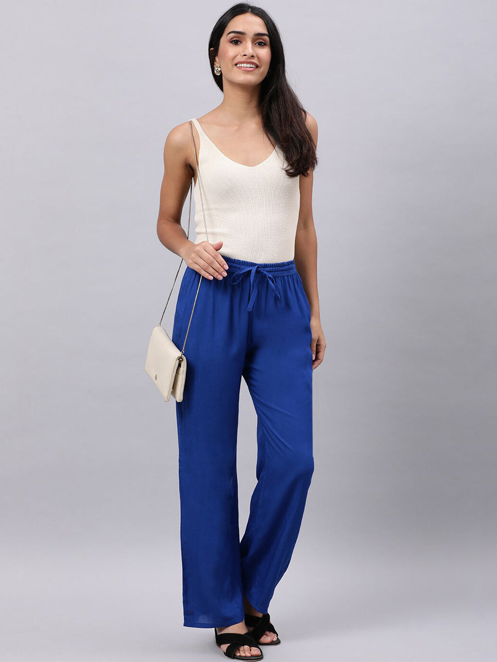Souchii Women Blue Casual Drawstring Palazzos - Distacart