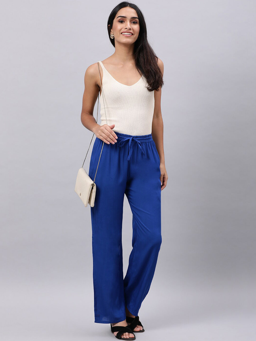 Souchii Women Blue Casual Drawstring Palazzos - Distacart