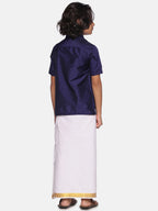 Sethukrishna Boys Navy Blue Shirt With Readymade Dhoti