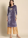 All About You Women Velvet Finish Yoke Design Regular Kurta with Palazzos