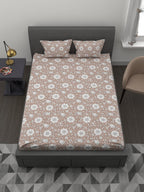 MYTRIDENT Brown White Ethnic Motifs 200 TC Cotton 1 King Bedsheet with 2 Pillow Covers