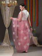 Saree Mall Mauve & White Floral Embroidered Organza Banarasi Sarees - Distacart