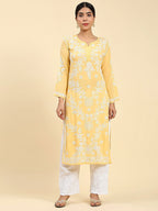 HOUSE OF KARI Ethnic Motifs Embroidered Chikankari Straight Kurta
