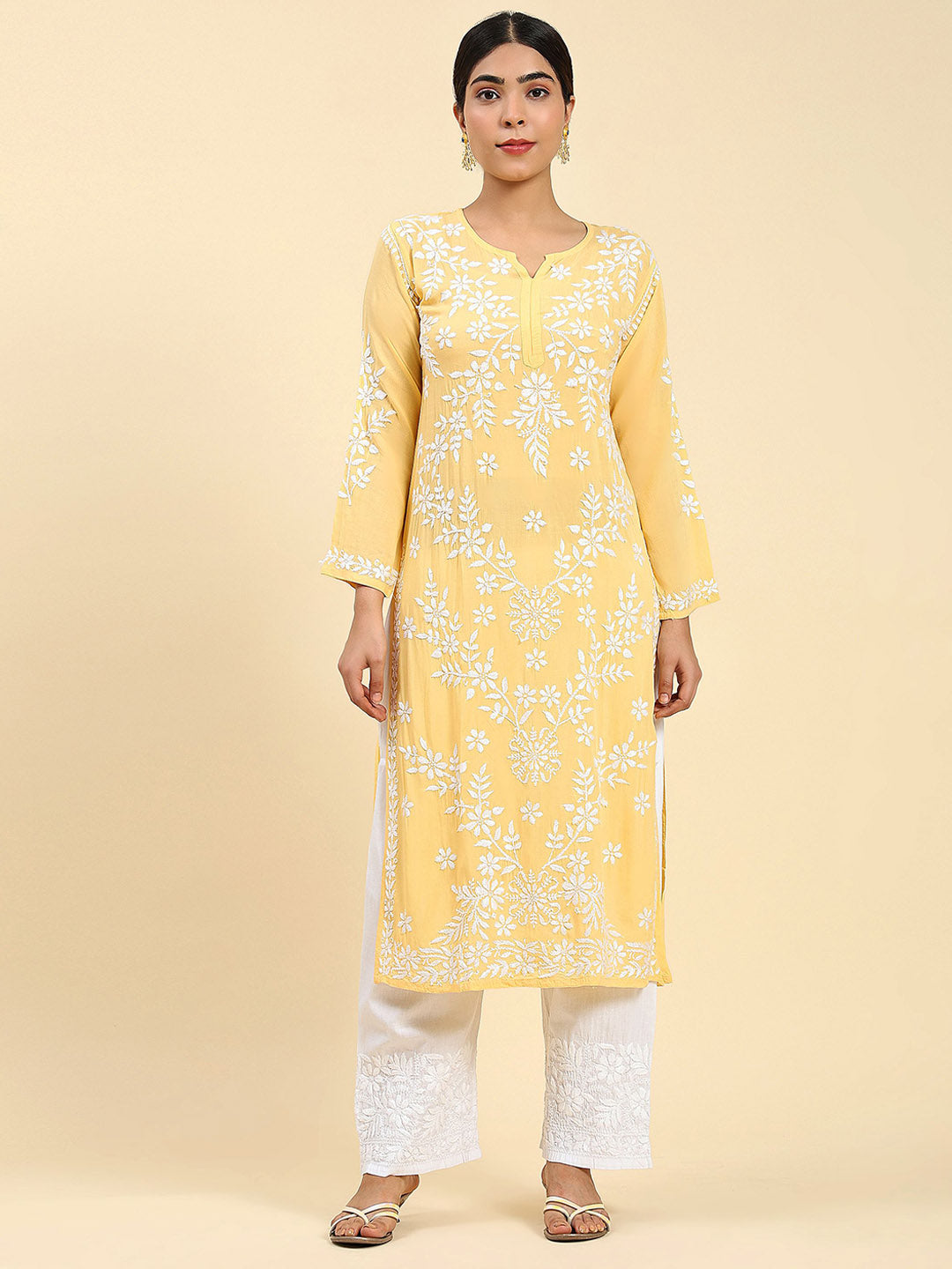 HOUSE OF KARI Ethnic Motifs Embroidered Chikankari Straight Kurta
