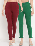 TAG 7 Women Set of 2 Maroon & Green Ankle Length Leggings