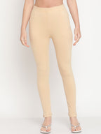 TAG 7 Women Set Of 2 Solid Beige & Red Leggings