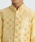 Joban Fashion Kids Island Elegant Box Sequence work Nehru Jacket Full Sleeves Kurta, Pyjama Set - Golden - Distacart