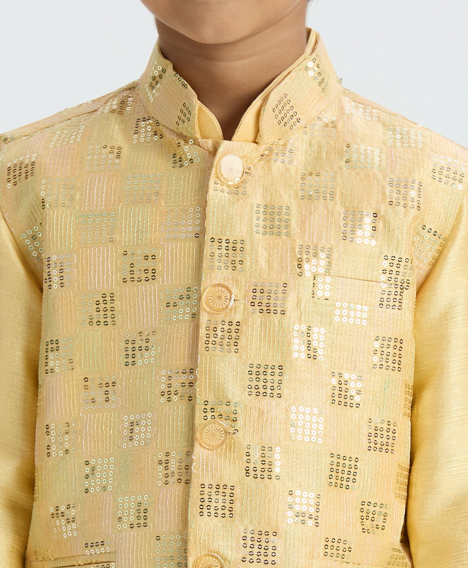 Joban Fashion Kids Island Elegant Box Sequence work Nehru Jacket Full Sleeves Kurta, Pyjama Set - Golden - Distacart