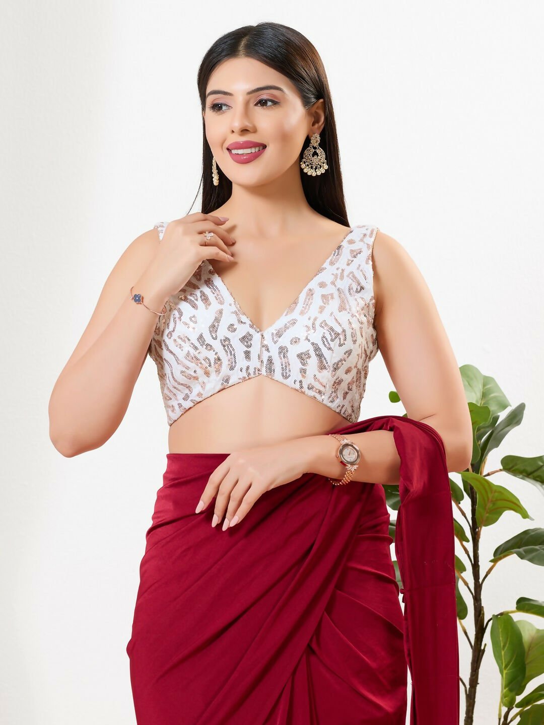 Joban Fashion Copper Sequence Padded Blouse With V Neck Sleeveless - Distacart