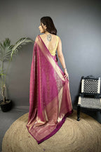Joban Fashion Purple Floral Motifs & Ethnic Design Soft Satin Silk Kanchipuram Saree - Distacart