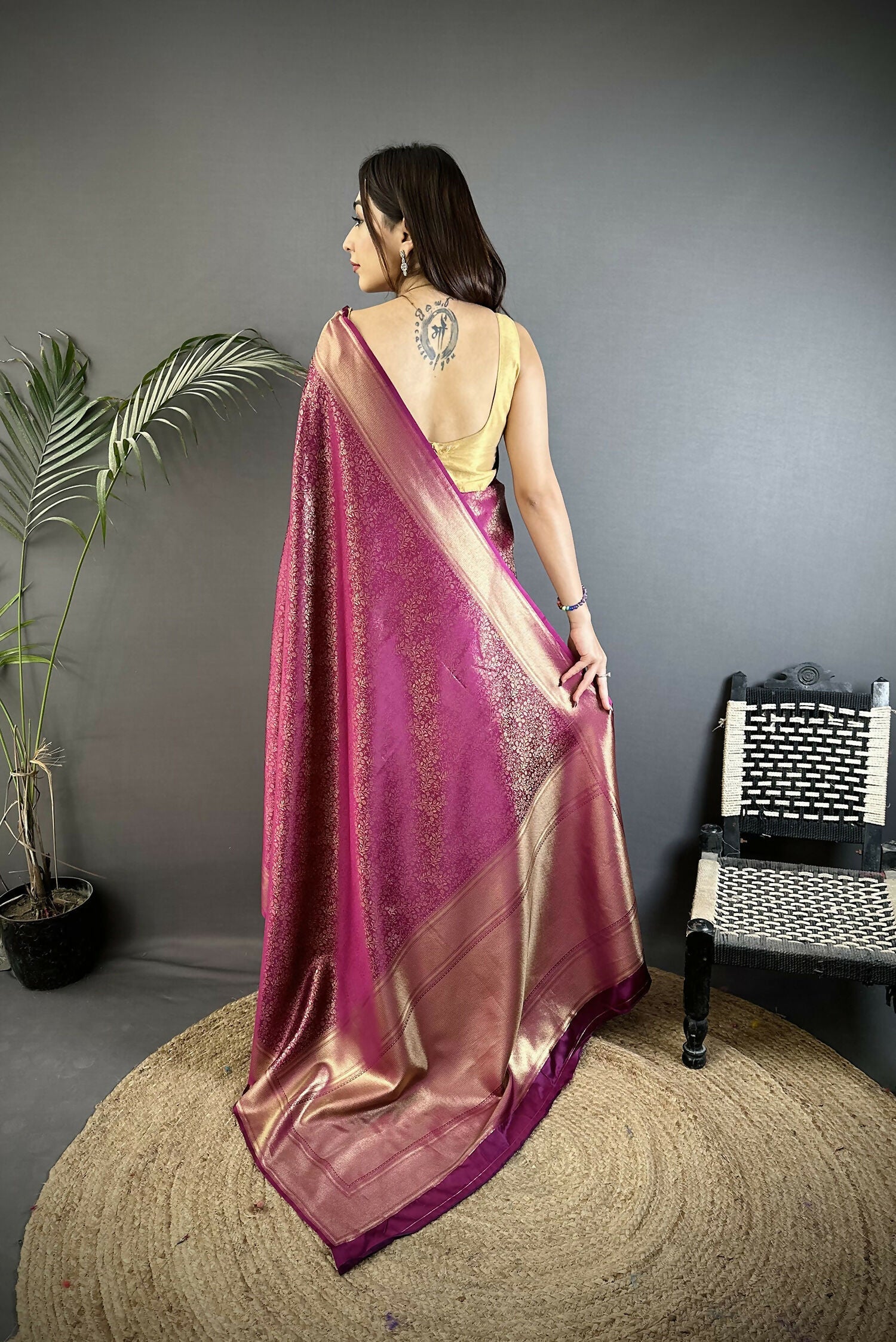 Joban Fashion Purple Floral Motifs & Ethnic Design Soft Satin Silk Kanchipuram Saree - Distacart