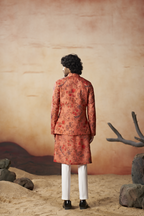 Floral Jal Print Silk Nehru Jacket Set by Hilo Design