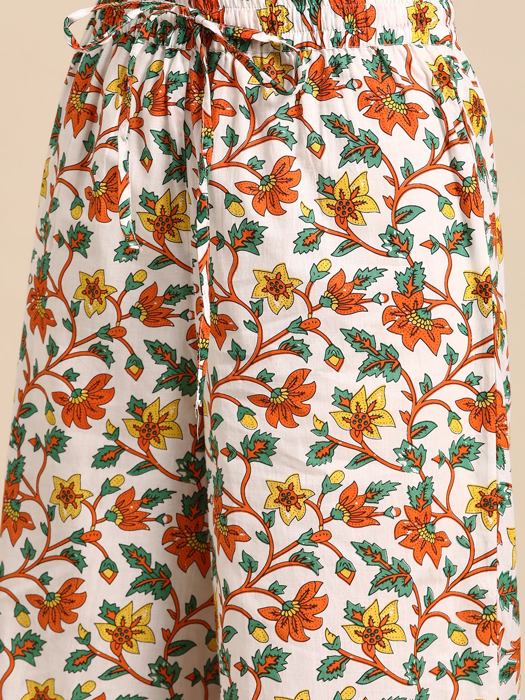 Sangria Women Orange Pure Cotton Kurta with Palazzos