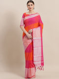 Saree Mall Pink & Orange Checked Saree - Distacart