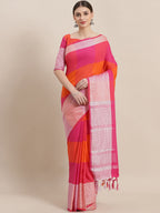 Saree Mall Pink & Orange Checked Saree - Distacart