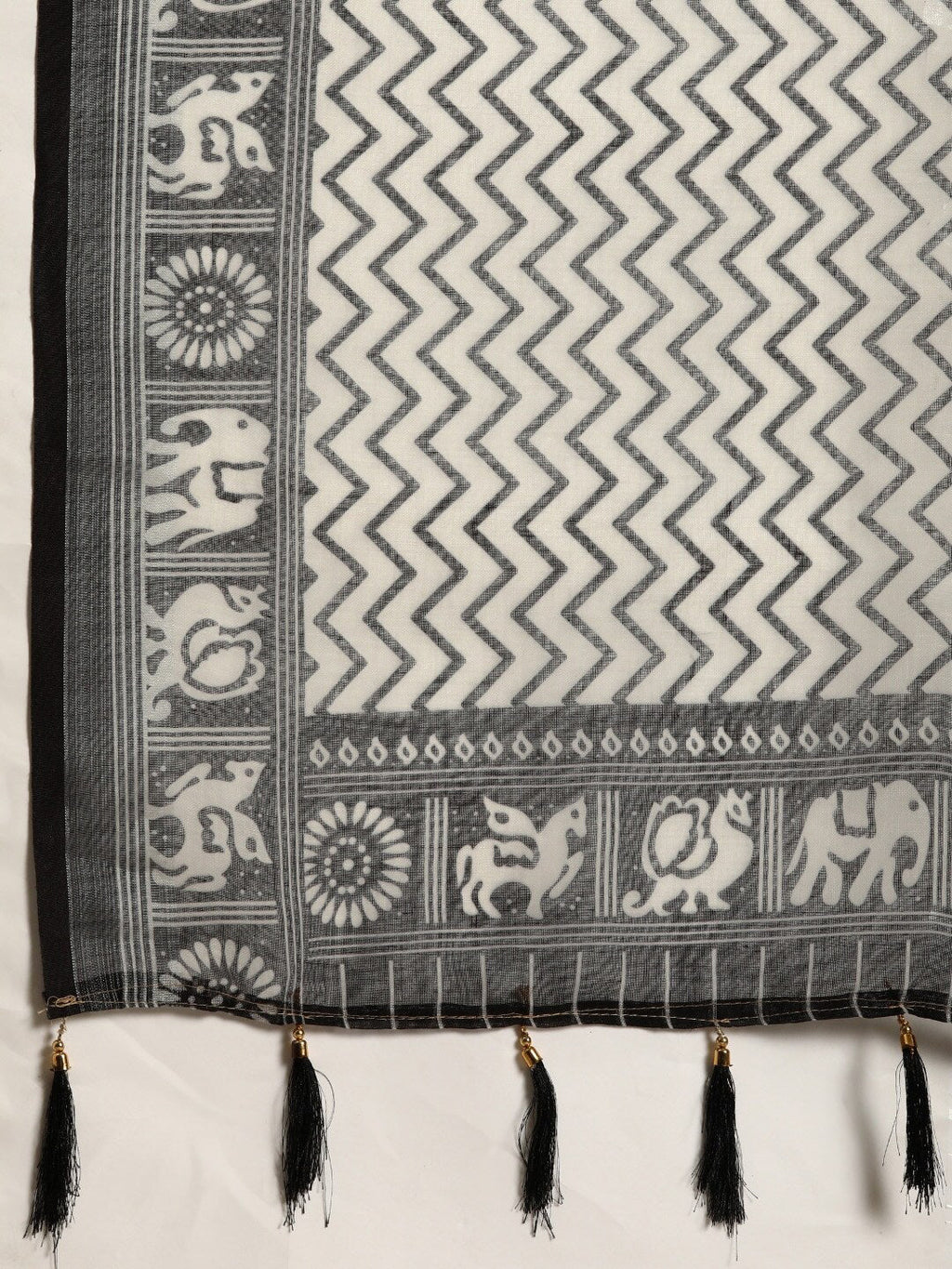 Sangria Black & Grey Ethnic Motifs Zari Pure Linen Saree - Distacart