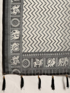 Sangria Black & Grey Ethnic Motifs Zari Pure Linen Saree - Distacart