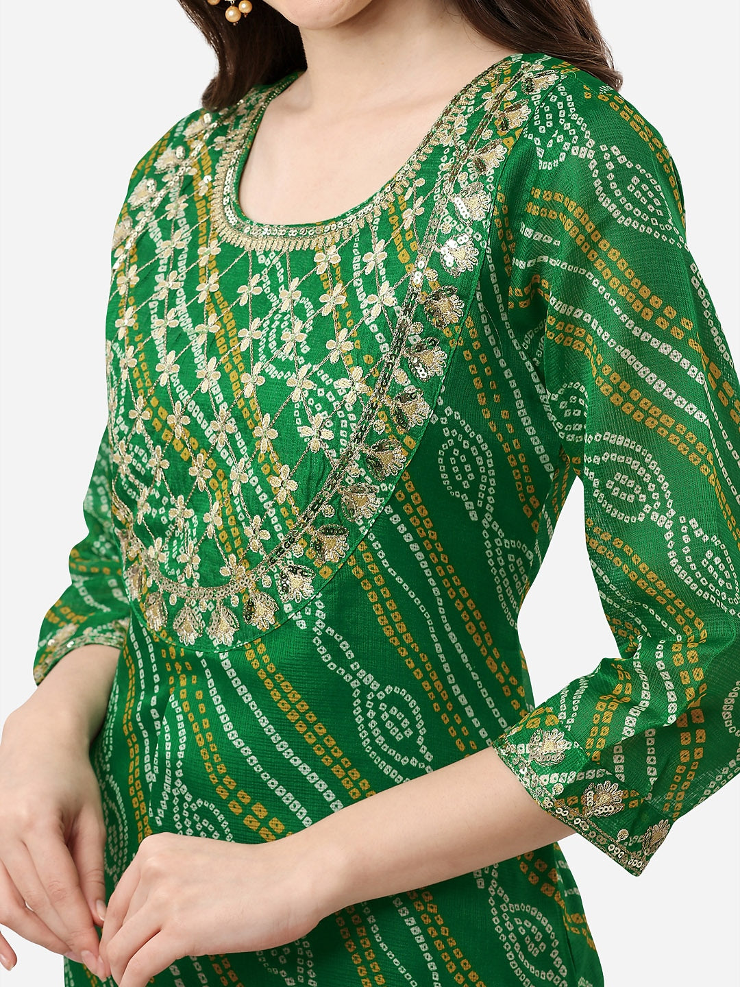 HERE&NOW Women Green Leheriya Printed Pure Cotton Kurta