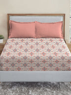 MYTRIDENT Dusk and Dawn White Printed Pure Cotton 144 TC Queen Bedsheet With 2 Pillow Covers