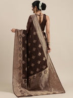Saree Mall Brown Ethnic Motifs Linen Blend Banarasi Saree - Distacart