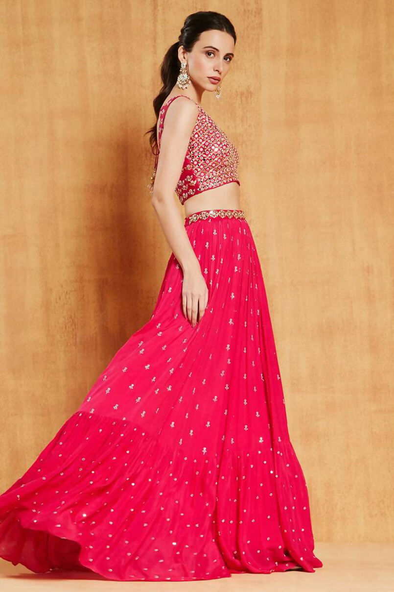 Jyoti Fashion Graceful Rani Pink Sequence with Zari Embroidered Faux Georgette Lehenga Choli with Dupatta
