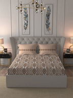 MYTRIDENT Brown Ethnic Motifs Cotton 120 TC Queen Bedsheet With 2 Pillow Covers