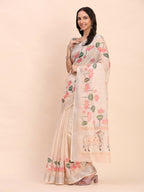 Shree Shyam Fashion Linen Cotton Peach Saree - Distacart