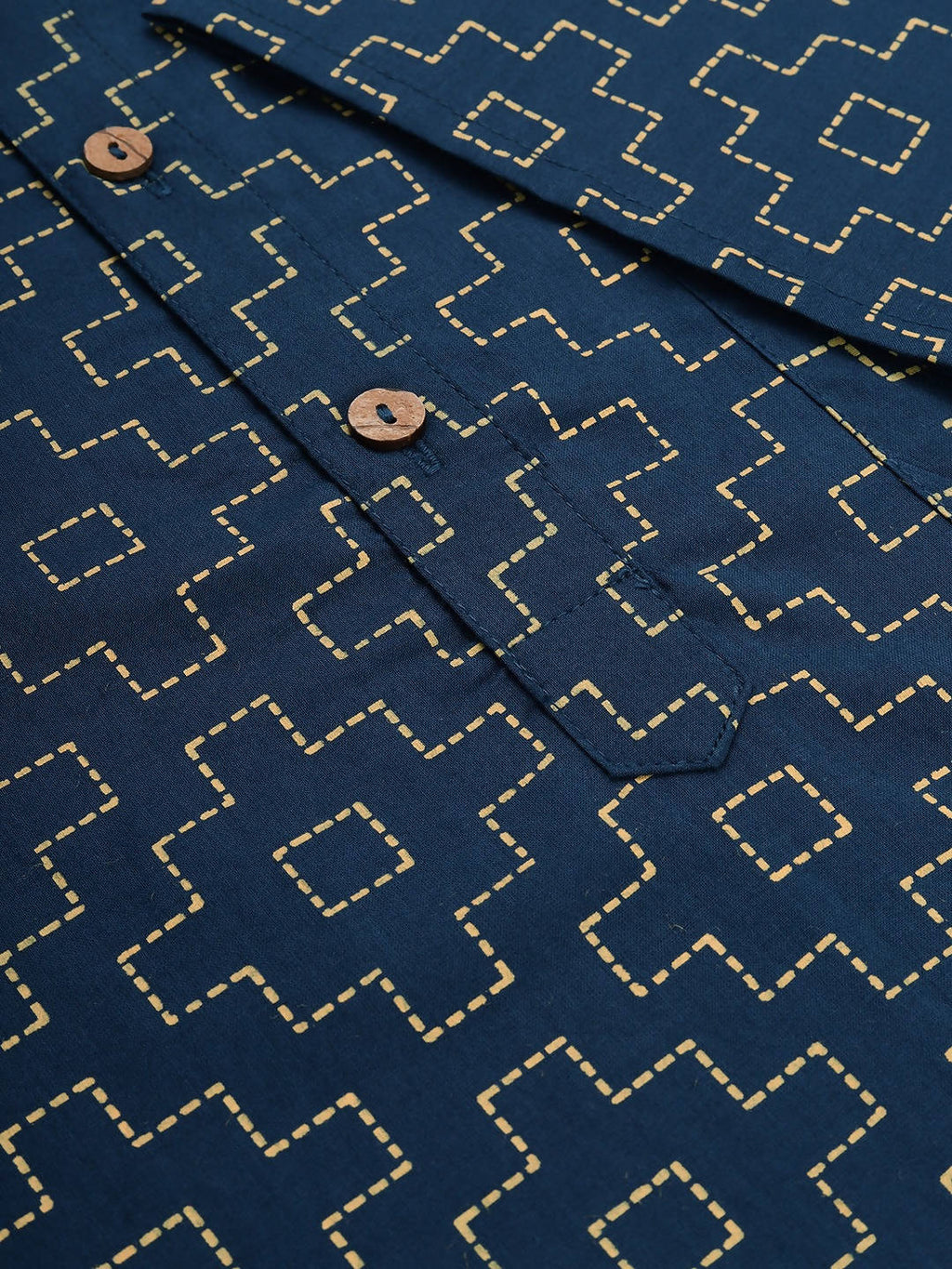 Janasya Men Navy Blue & Yellow Geometric Printed Kurta - Distacart