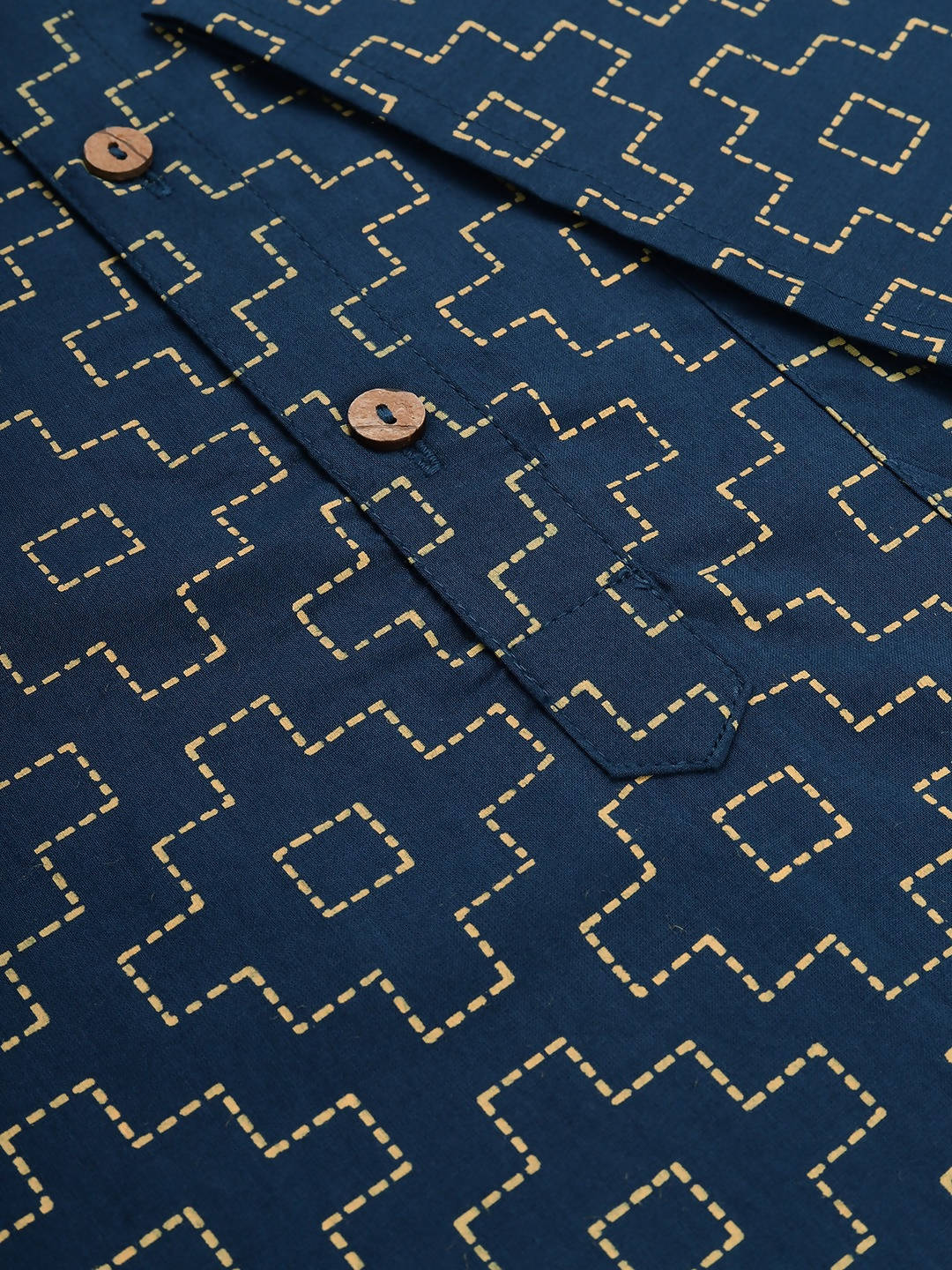 Janasya Men Navy Blue & Yellow Geometric Printed Kurta - Distacart