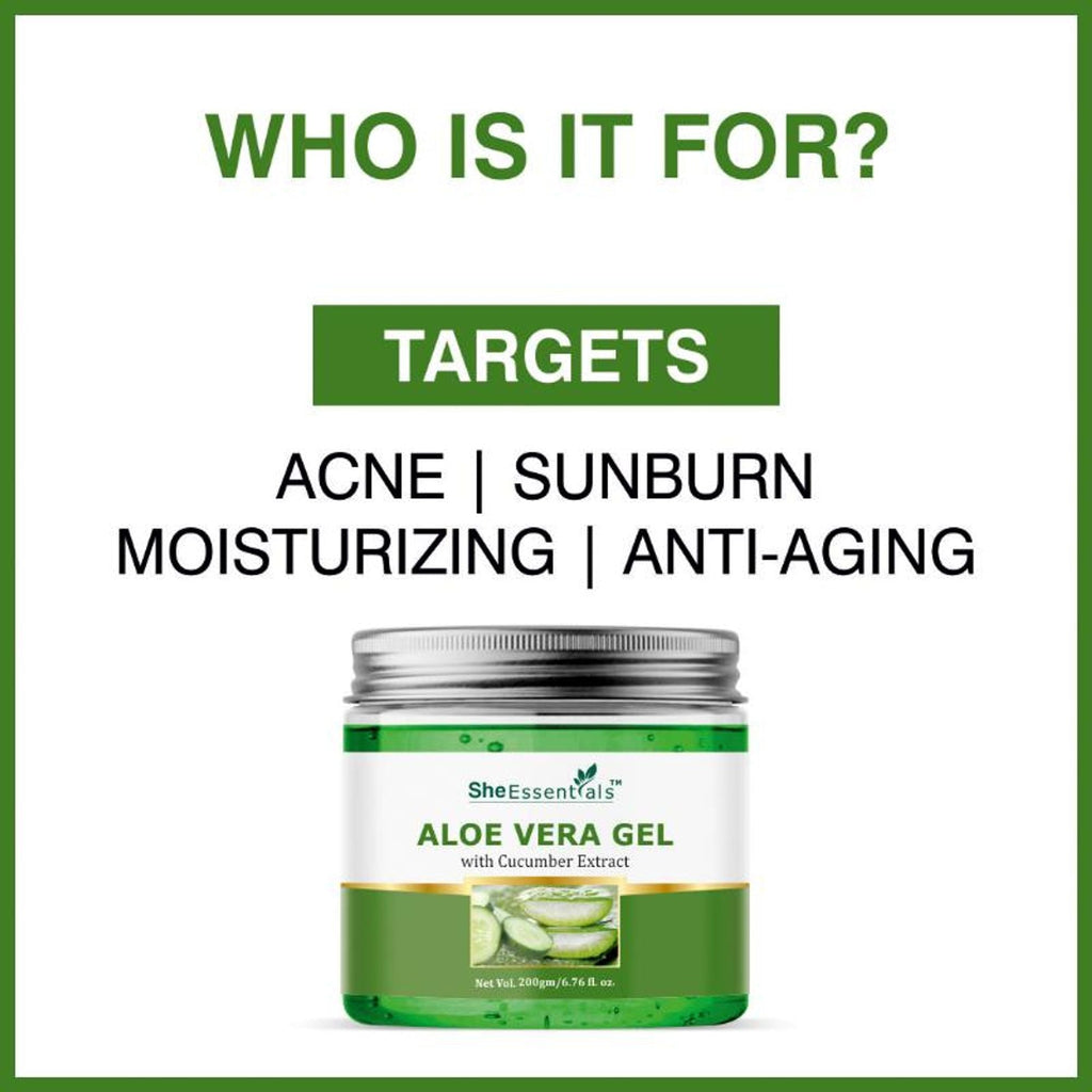 She Essentials Aloe Vera Gel With Pure Aloe Vera & Cucumber Extract For Skin & Hair