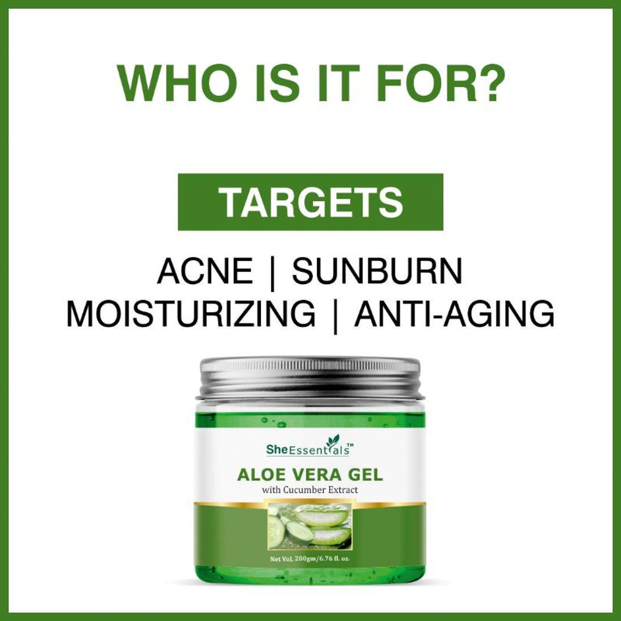 She Essentials Aloe Vera Gel With Pure Aloe Vera & Cucumber Extract For Skin & Hair