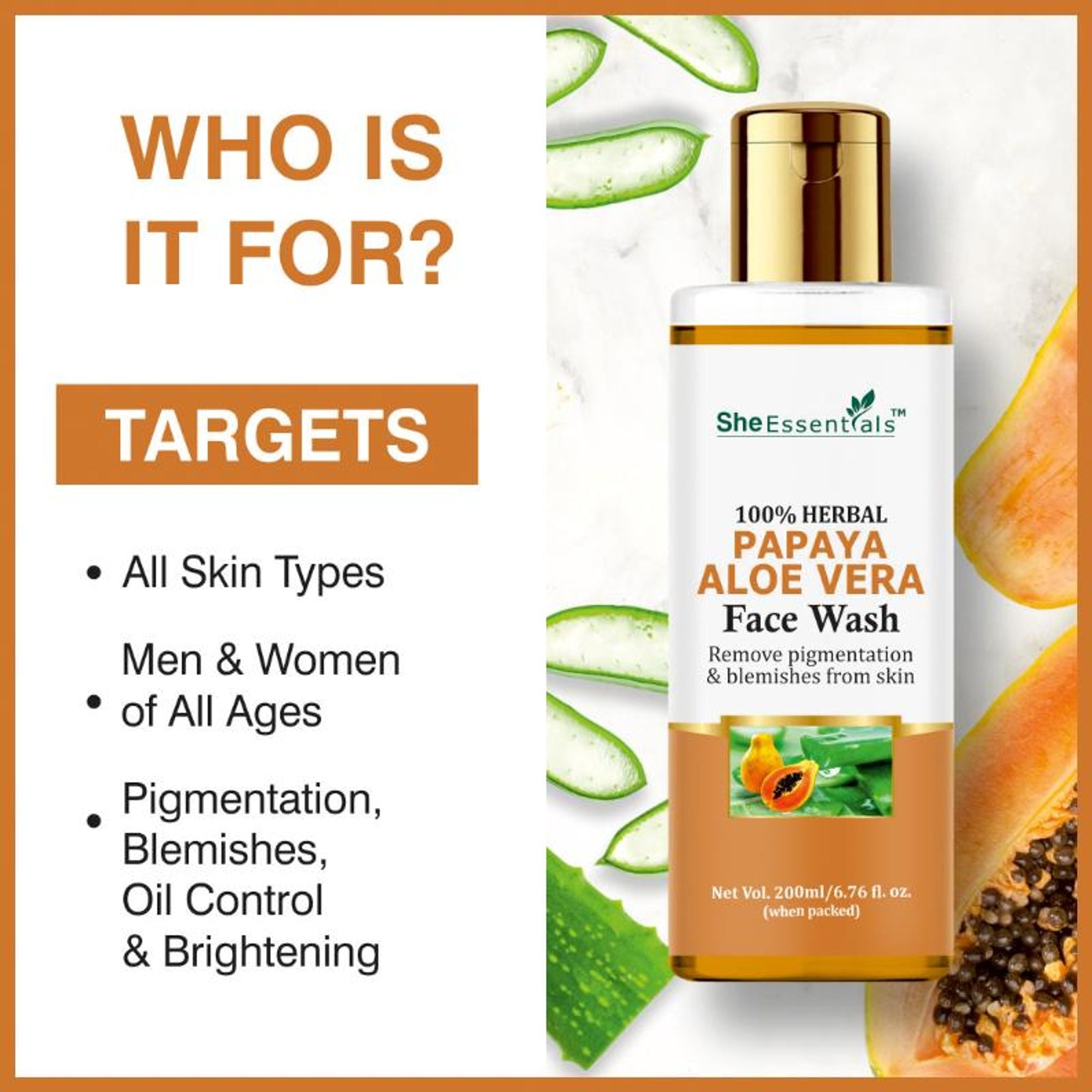 She Essentials Papaya Brightening Face Wash For Glowing & Radiant Skin