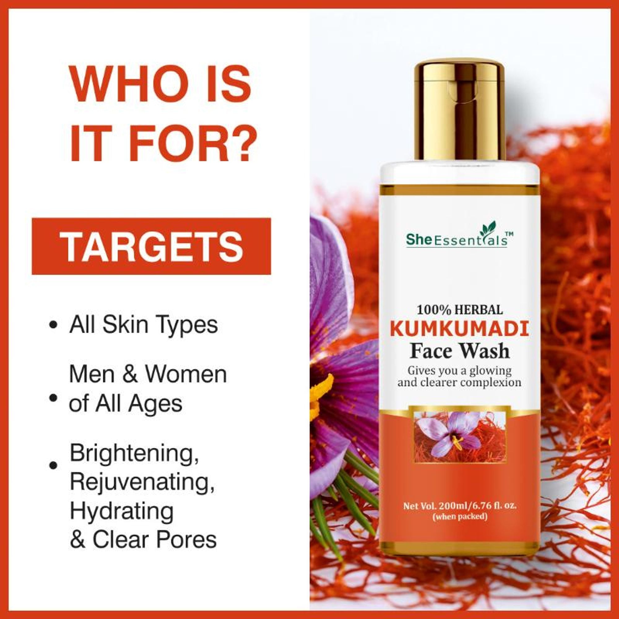 She Essentials Kumkumadi Glow Face Wash - Reduces Pigmentation & Dark Spots