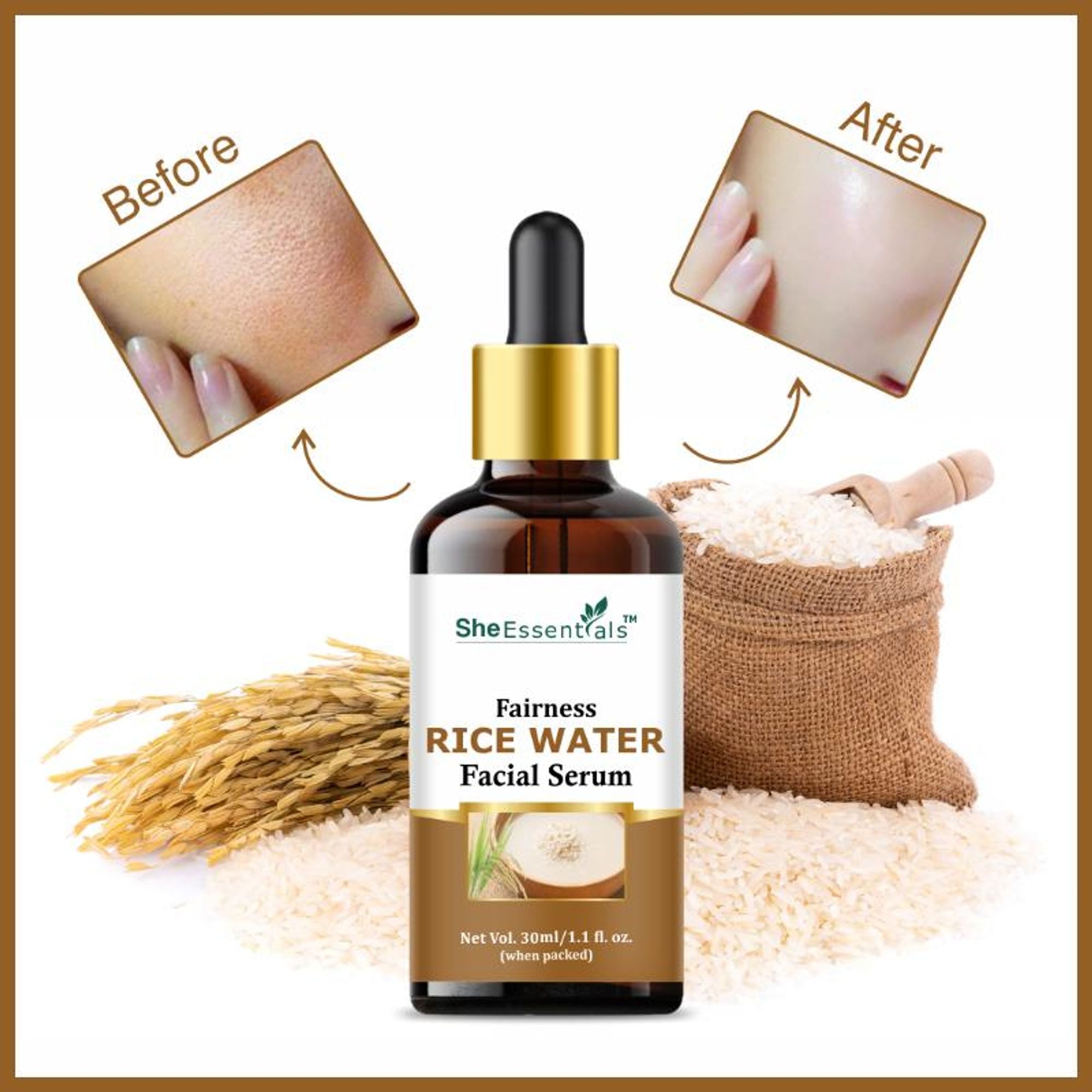 She Essentials Rice Water Fairness Face Serum For All Types Of Skin